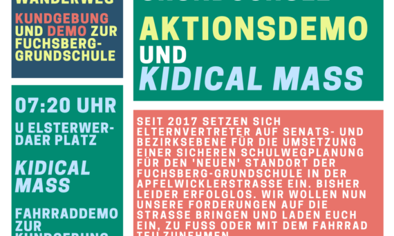Flyer: „Sichere Schulwege zur Fuchsberg-Grundschule - Aktionsdemo und ‘Kidical Mass’“