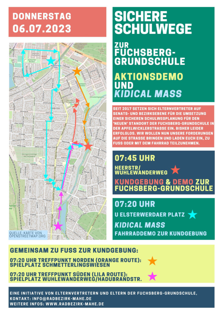 Poster: „Sichere Schulwege zur Fuchsberg-Grundschule - Aktionsdemo und ‘Kidical Mass’“